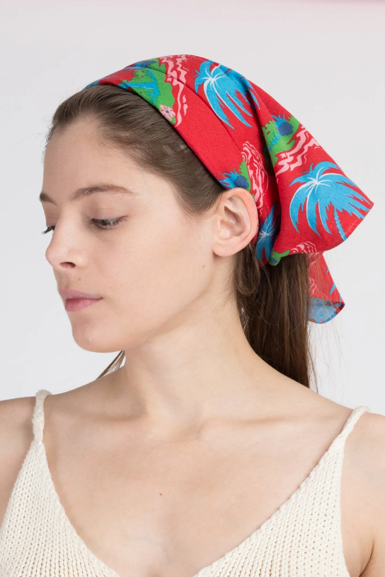 70s Boho Palm Tree Print Bandana Head Scarf