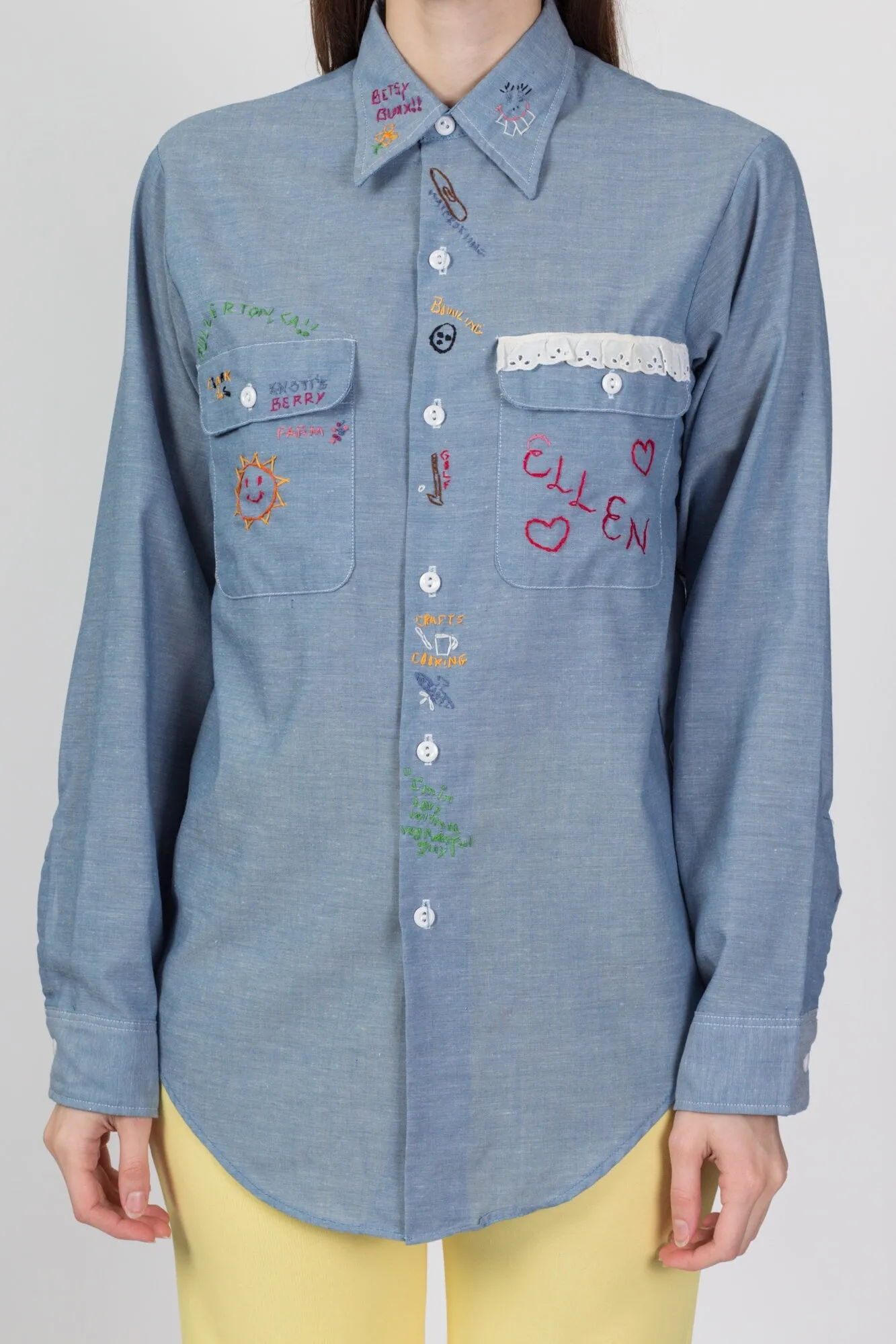 70s California Girl Chambray Embroidered Shirt - Medium