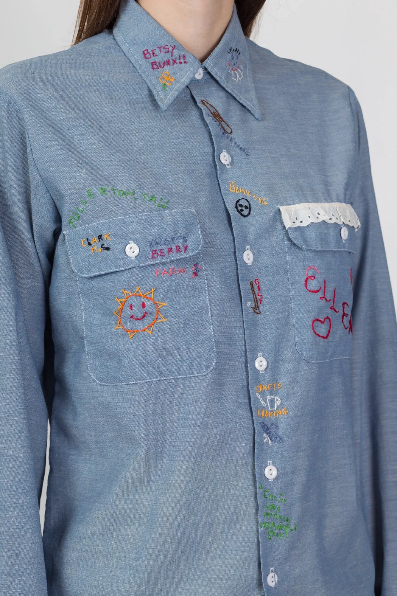 70s California Girl Chambray Embroidered Shirt - Medium