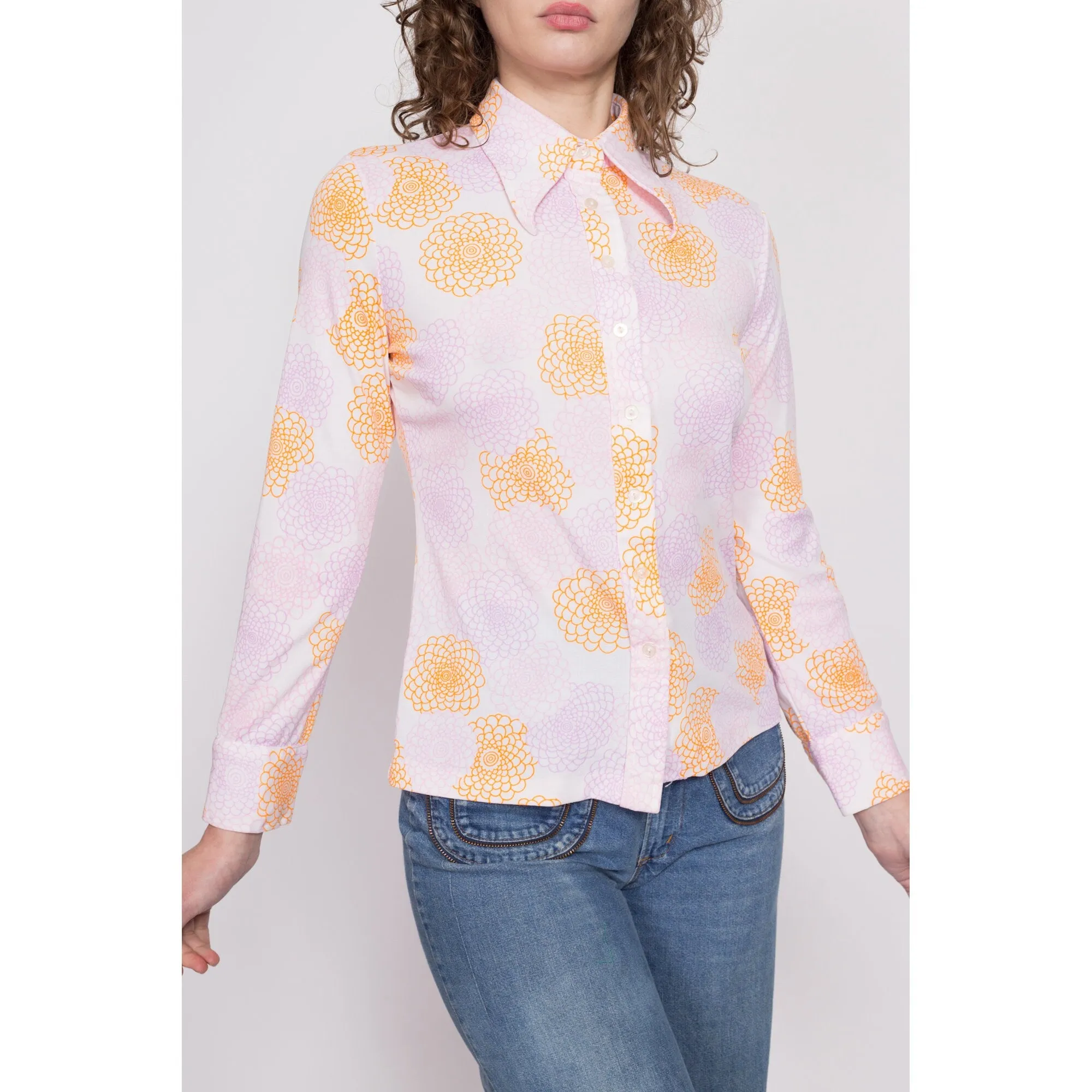 70s Peony Abstract Print Button Up Shirt - Medium