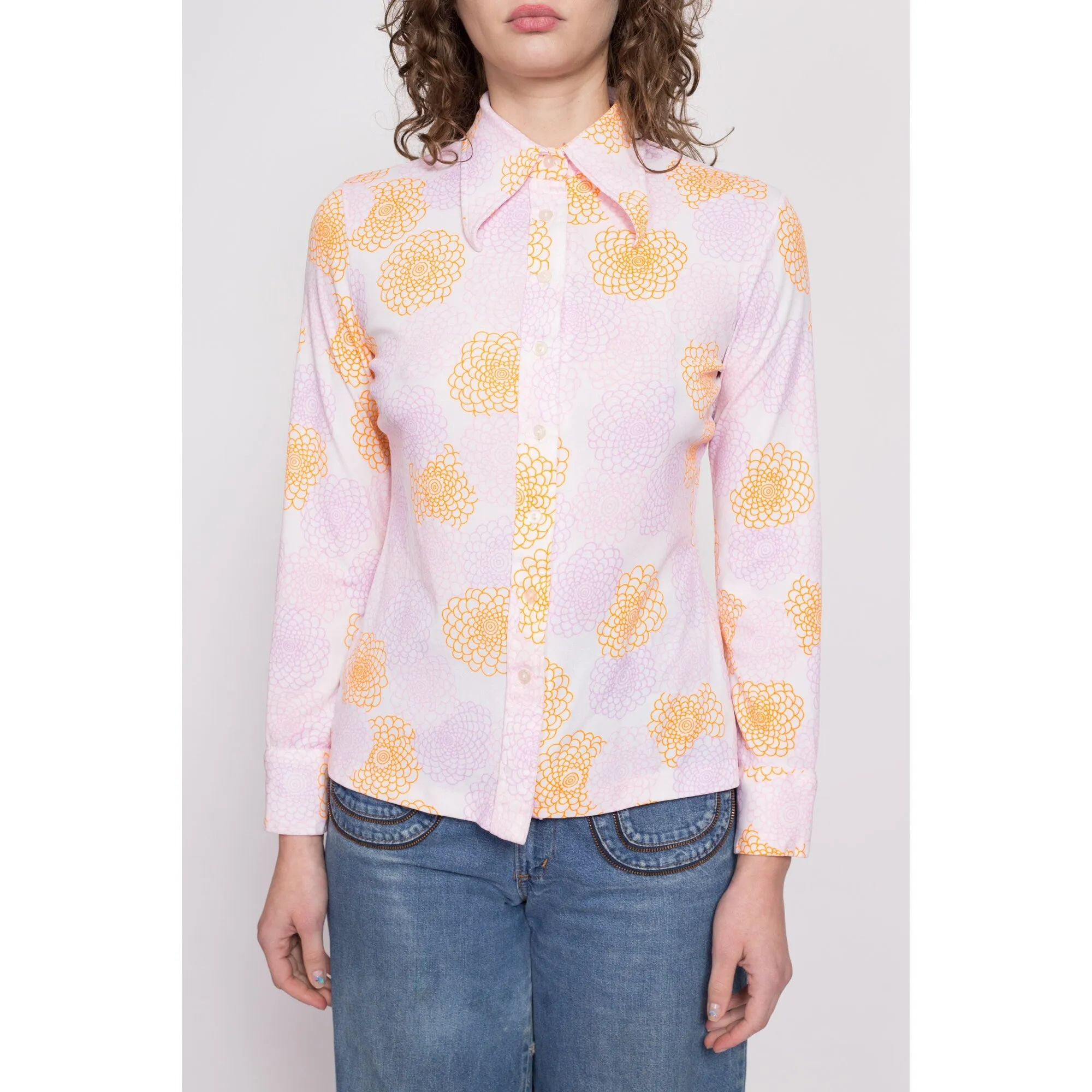 70s Peony Abstract Print Button Up Shirt - Medium