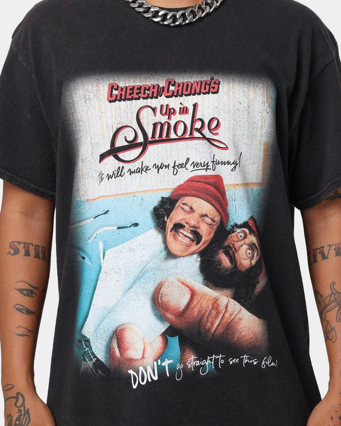 American Thrift X 420 Cheech & Chong Movie Poster Vintage T-Shirt Washed Black