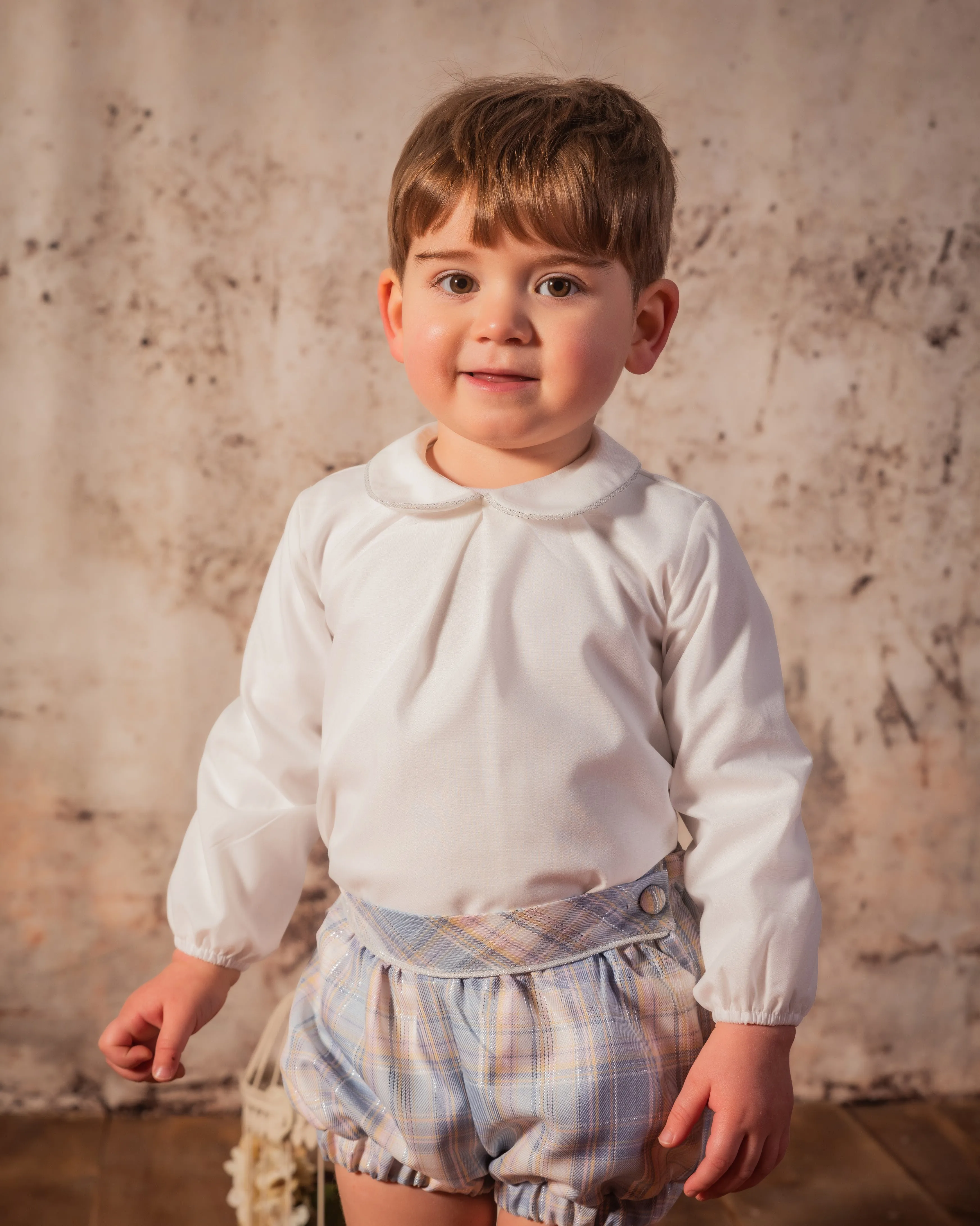 Babine AW24 - Baby Boys Blue & Silver Checked Shorts & Shirt Set