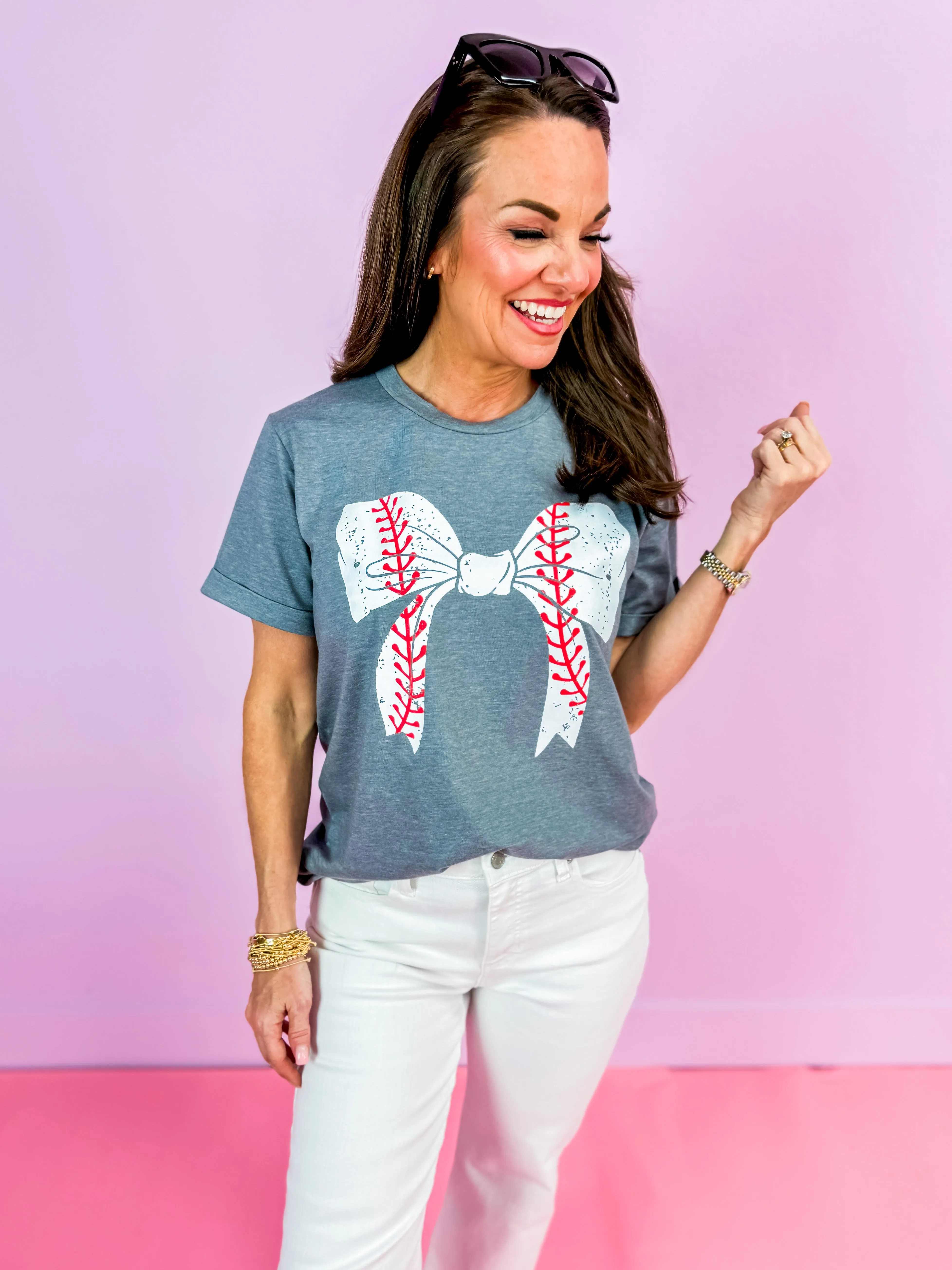 Baseball Bow Grey Tee