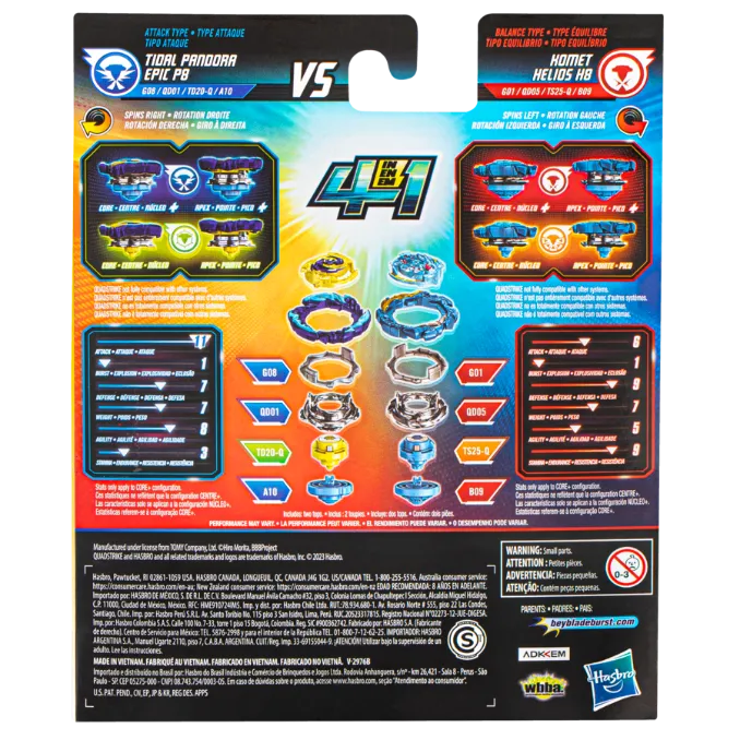 Beyblade Burst Quadstrike Komet Helios H8 And Tidal Pandora P8 Dual Pack