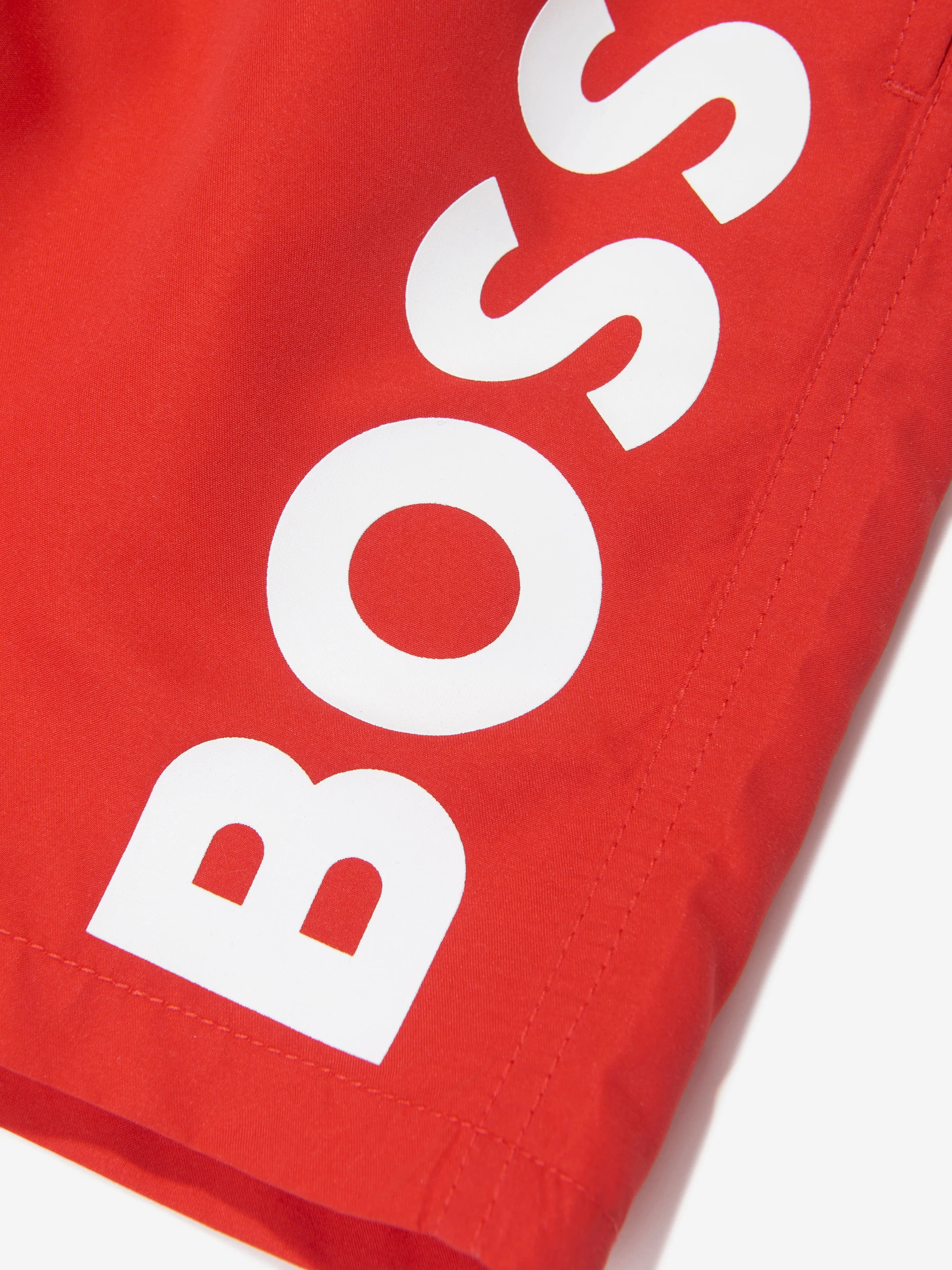 BOSS Boys Logo Print Swim Shorts in Red