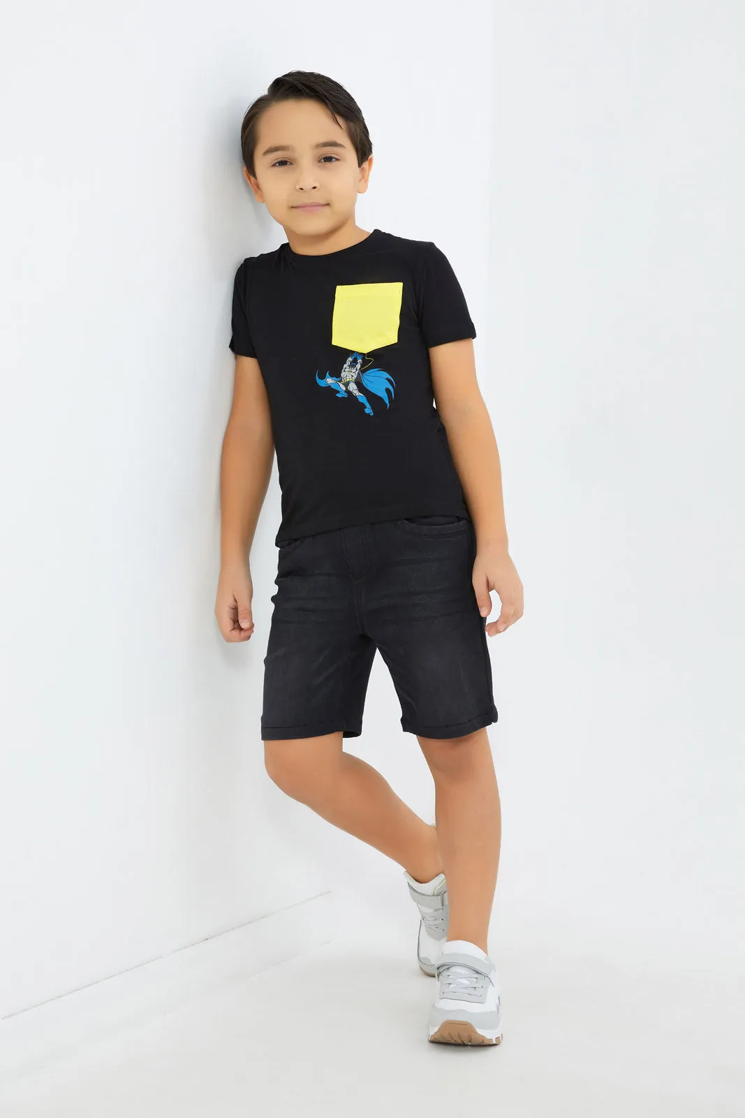 Boys Black Pull-On Denim Shorts