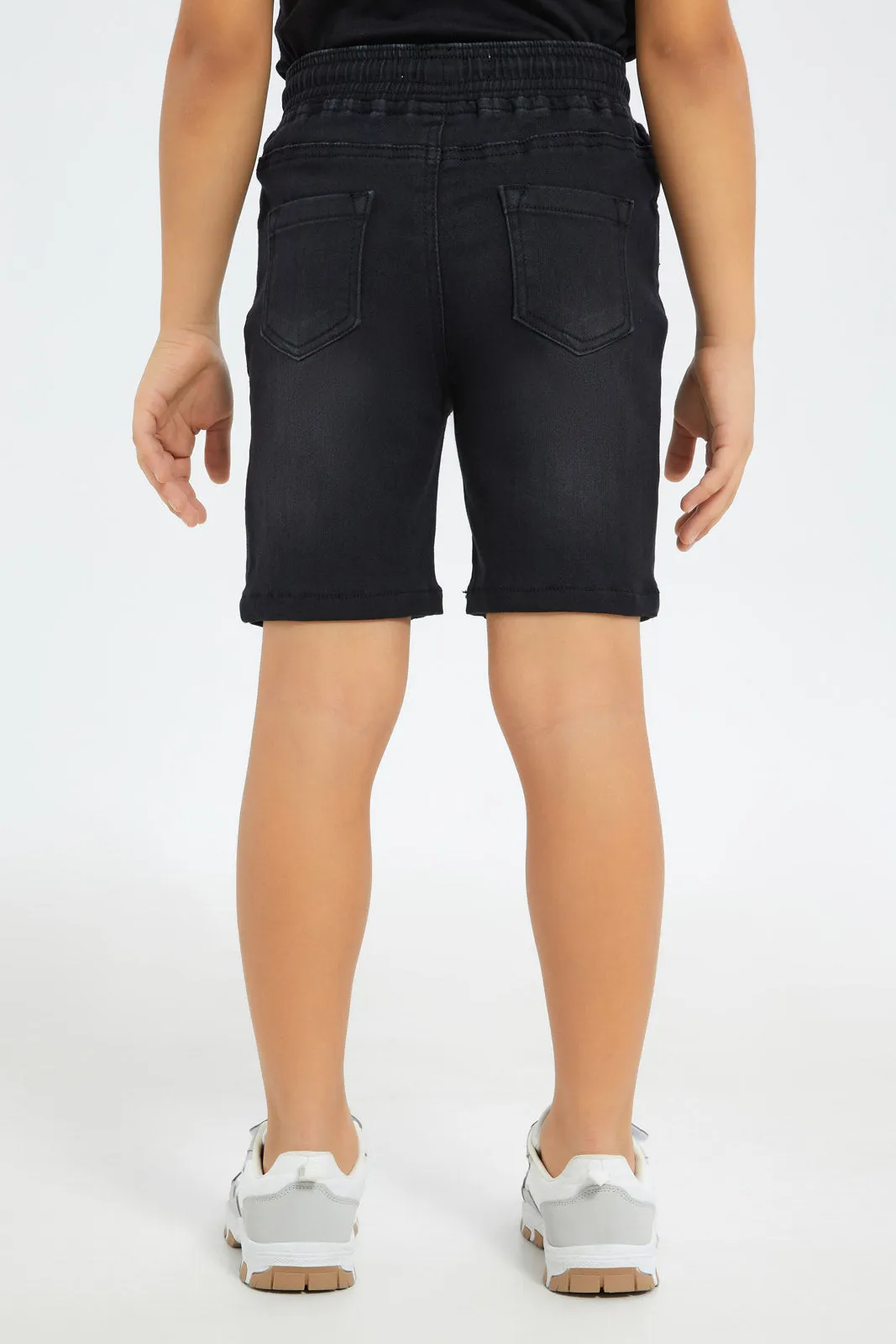 Boys Black Pull-On Denim Shorts