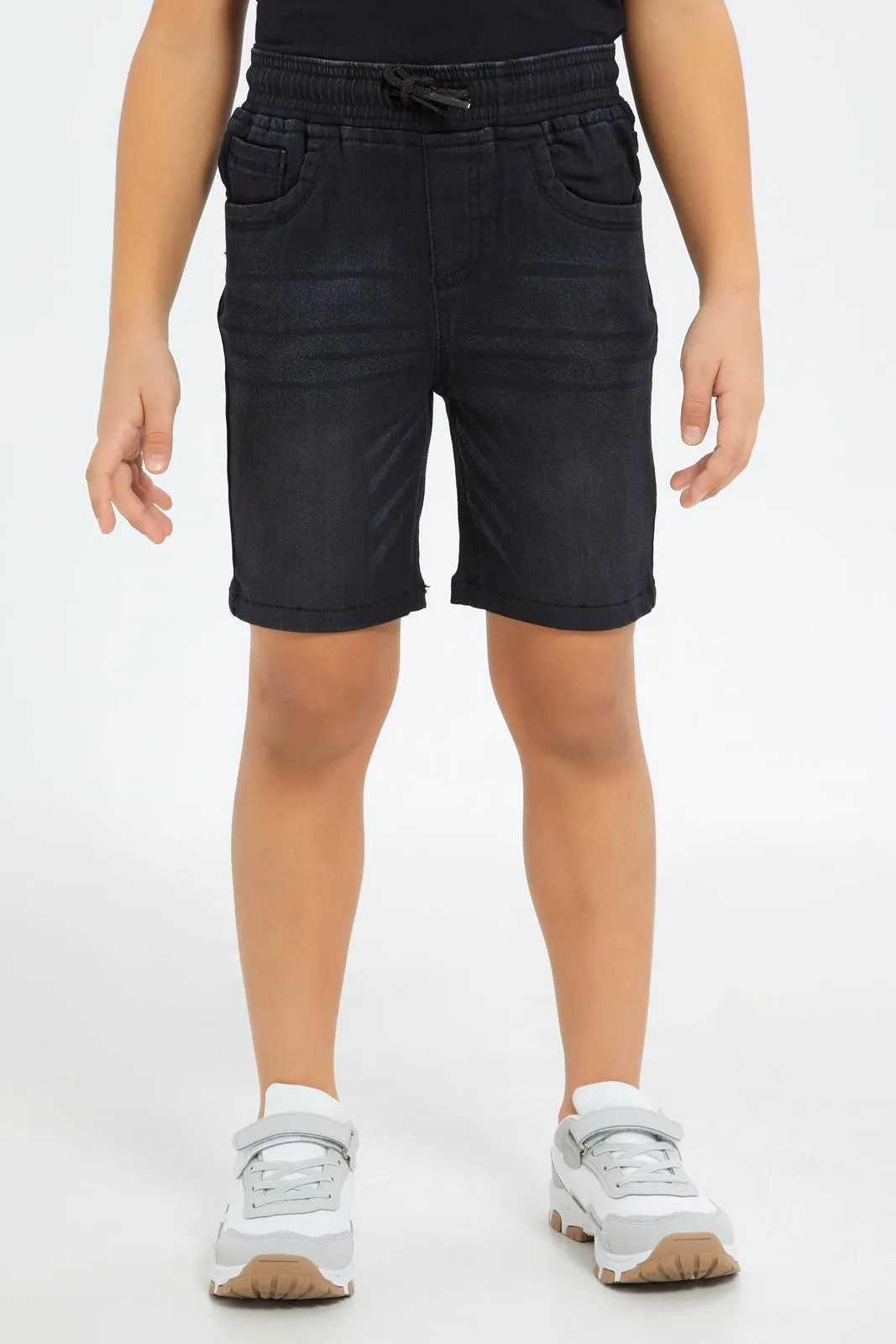 Boys Black Pull-On Denim Shorts