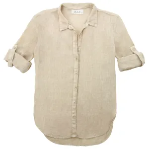 Capri Button Down Shirt in Tan Linen