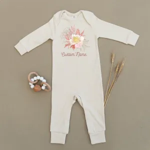 Custom Name Floral Organic Baby Playsuit