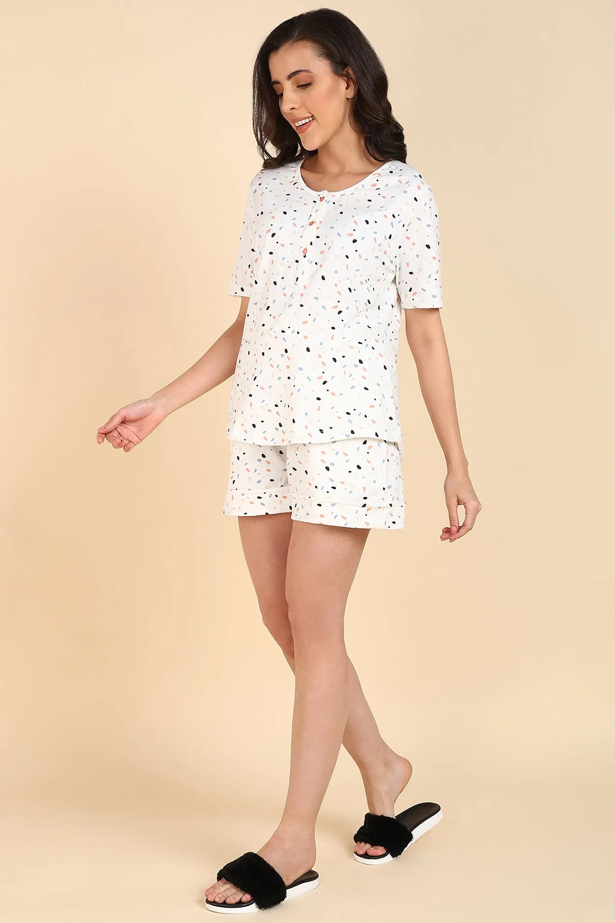 Dots 100% Cotton Zipless Feeding Top & Shorts Set