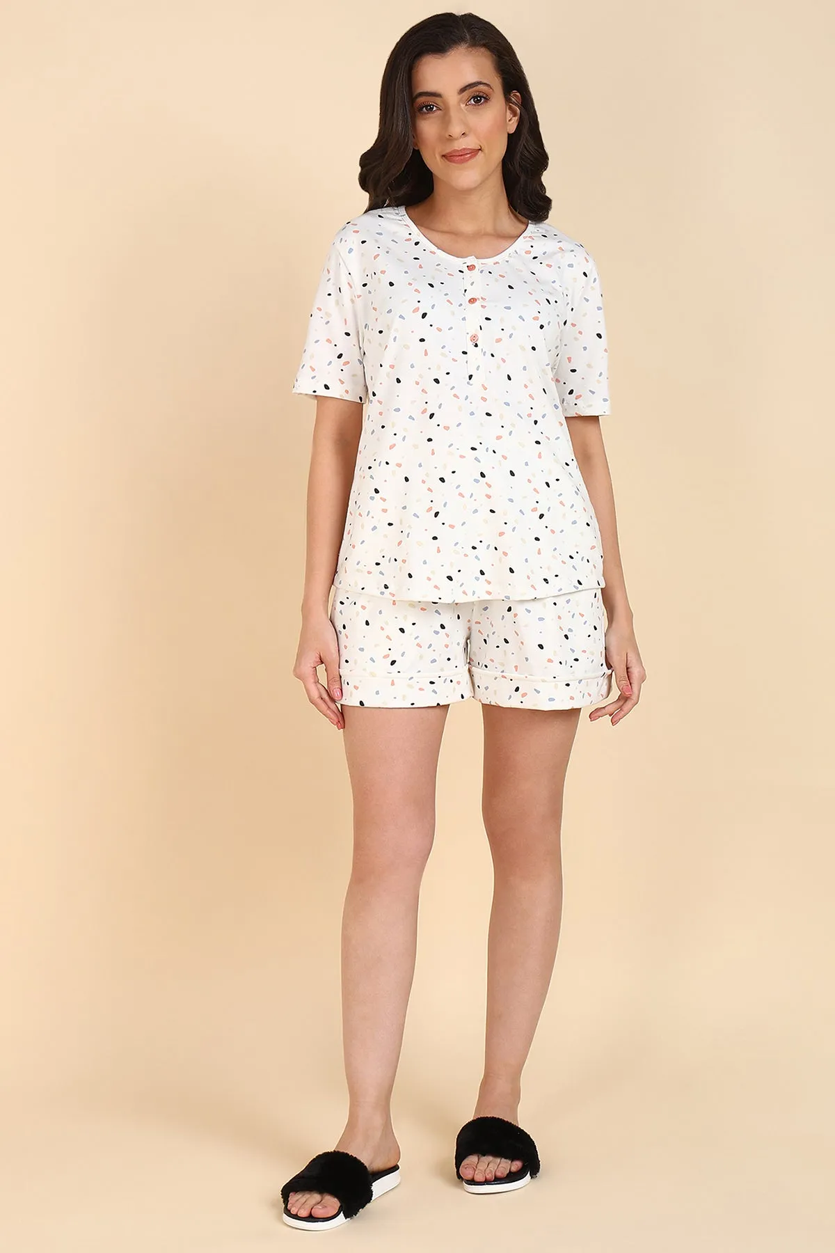 Dots 100% Cotton Zipless Feeding Top & Shorts Set