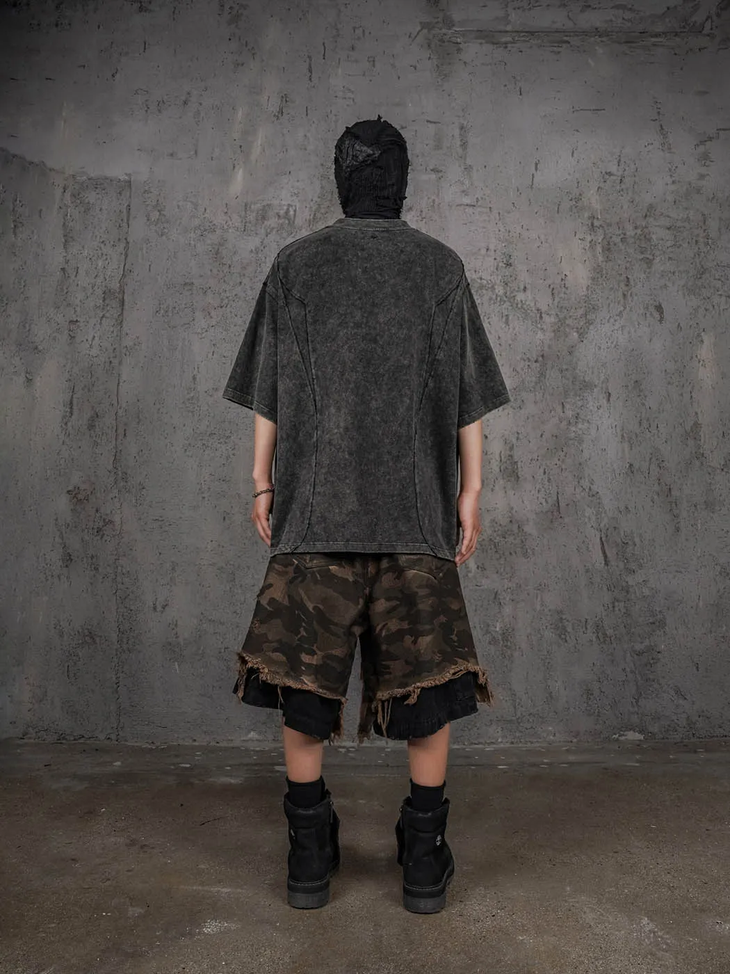 Double-Layered Shredded Camo Shorts