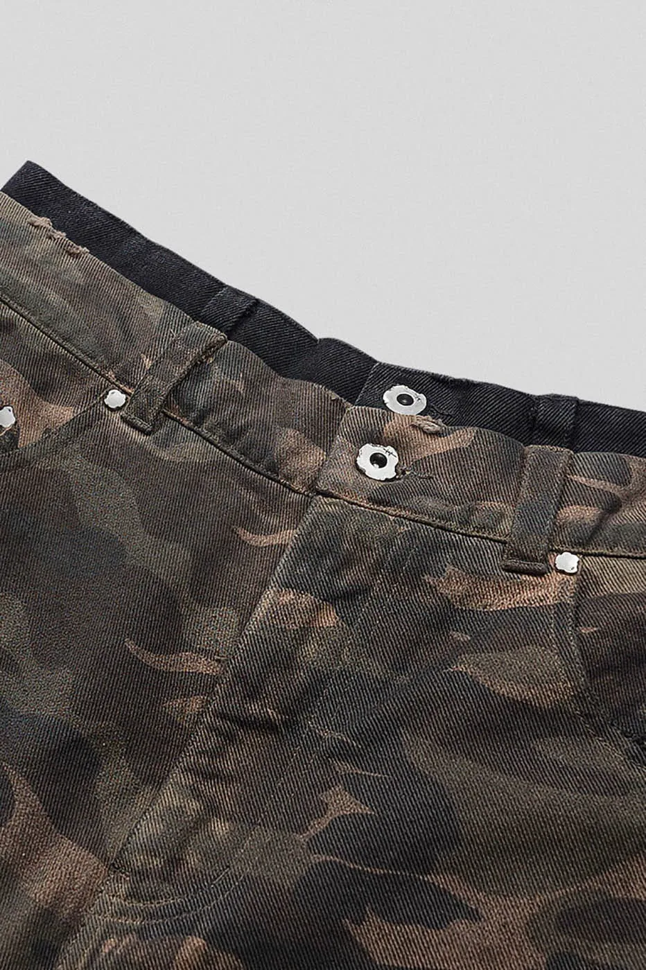 Double-Layered Shredded Camo Shorts