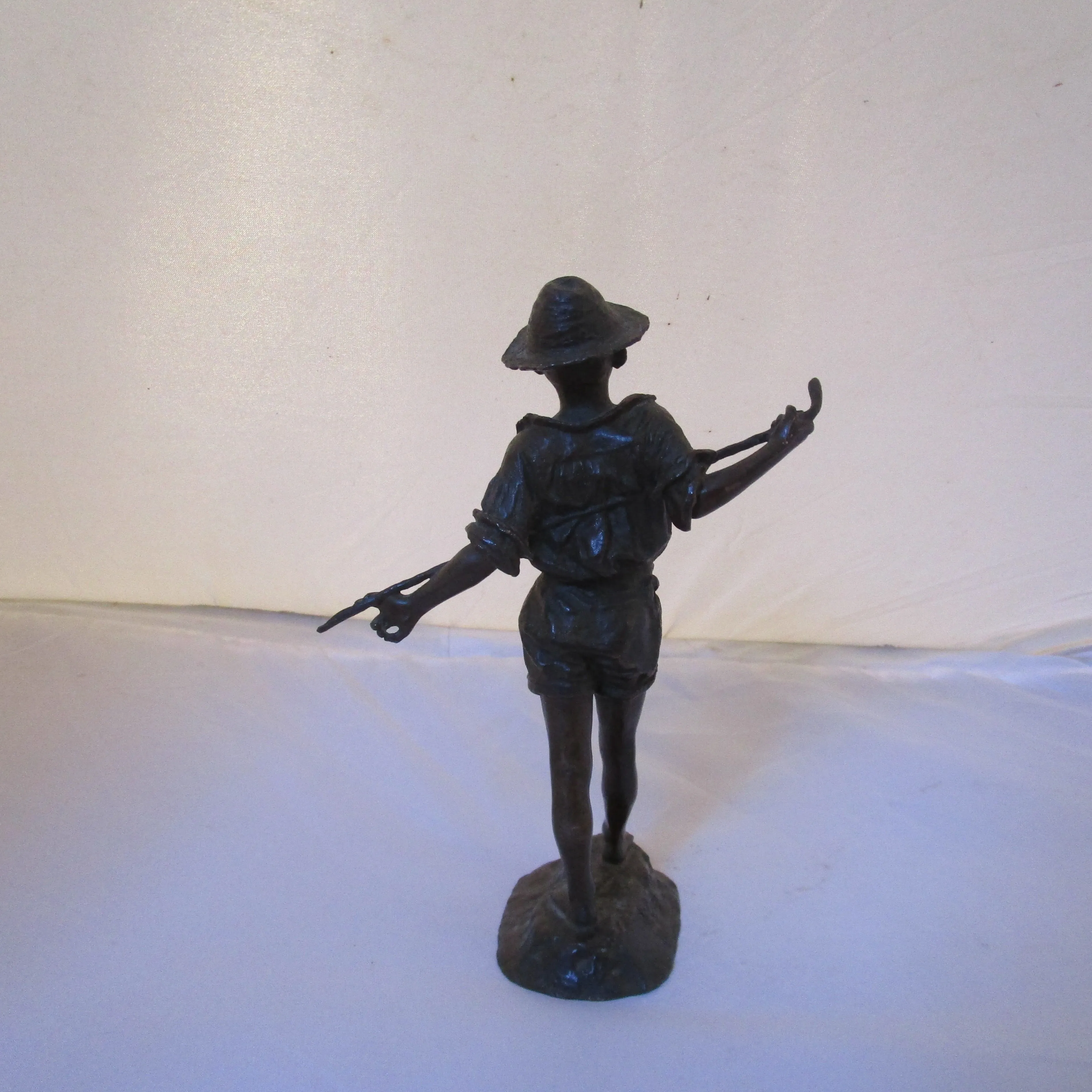 Fine Bronze Figure of a Young Peasant Boy Holding A Cane Behind His Back Antique Victorian c1880