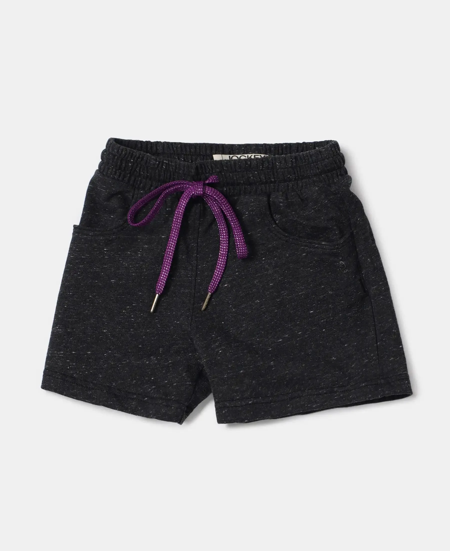 Girl's Super Combed Cotton French Terry Solid Shorts - Black Snow Melange