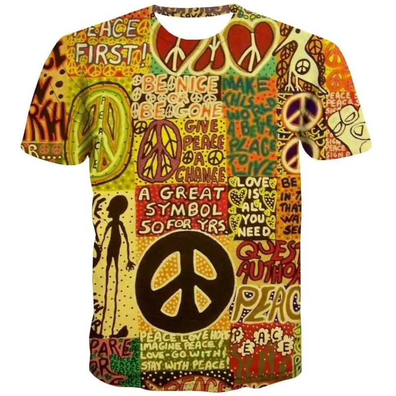 Hippie T shirt Men Animal Tshirt Printed Funny Tshirts Casual Hip Hop T-shirts 3d