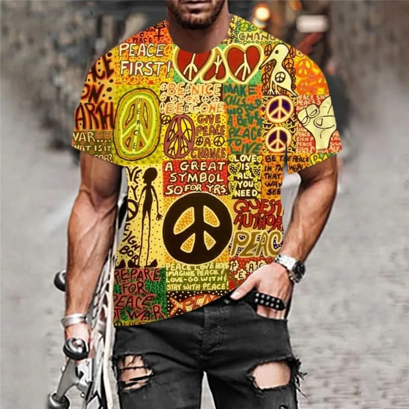 Hippie T shirt Men Animal Tshirt Printed Funny Tshirts Casual Hip Hop T-shirts 3d