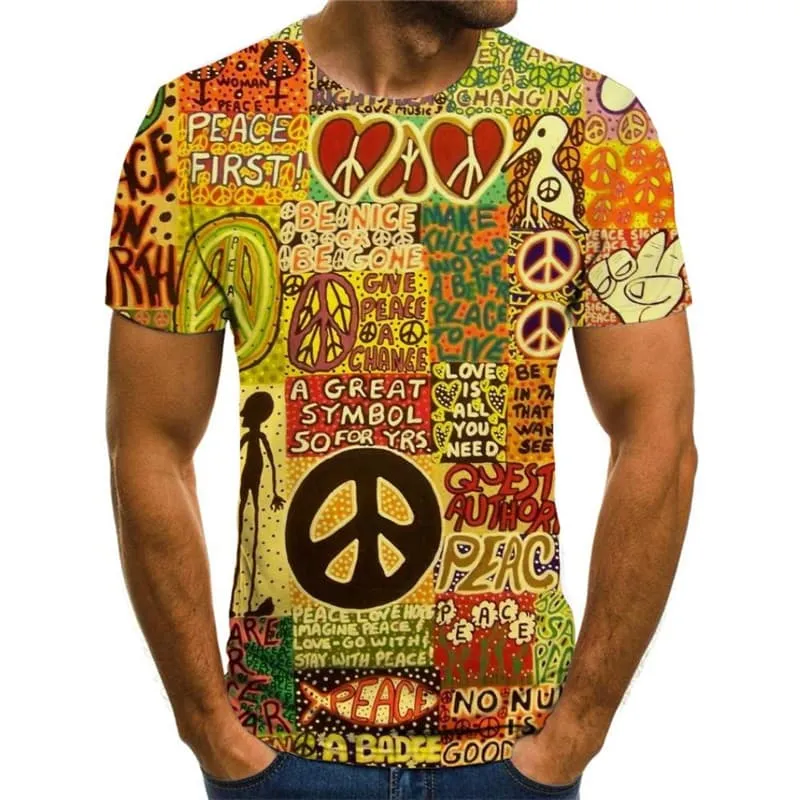 Hippie T shirt Men Animal Tshirt Printed Funny Tshirts Casual Hip Hop T-shirts 3d