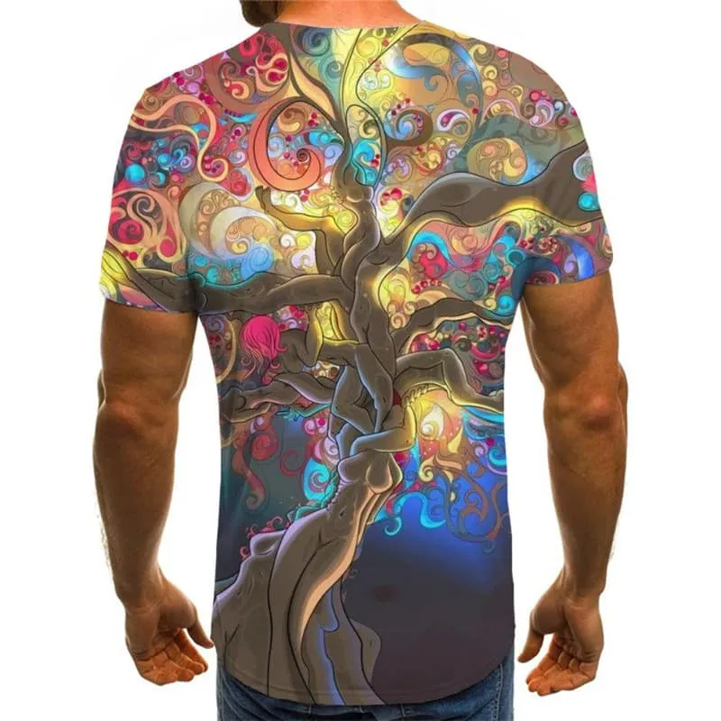 Hippie T-shirt Men Tree Shirt Print Flower Tshirts Casual Colorful T-shirts 3d