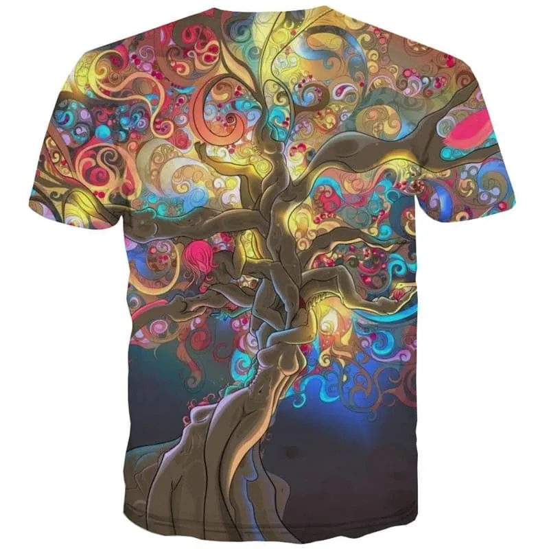 Hippie T-shirt Men Tree Shirt Print Flower Tshirts Casual Colorful T-shirts 3d