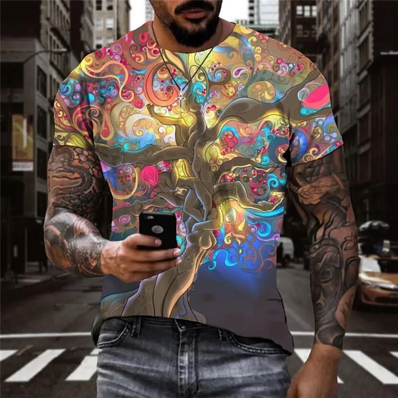 Hippie T-shirt Men Tree Shirt Print Flower Tshirts Casual Colorful T-shirts 3d