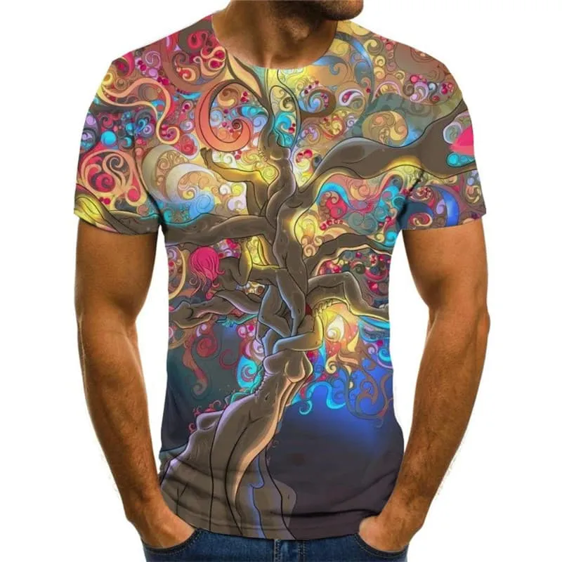 Hippie T-shirt Men Tree Shirt Print Flower Tshirts Casual Colorful T-shirts 3d