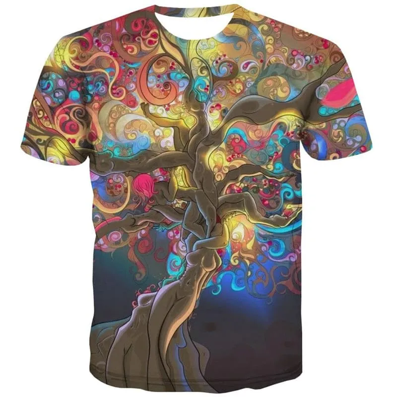 Hippie T-shirt Men Tree Shirt Print Flower Tshirts Casual Colorful T-shirts 3d