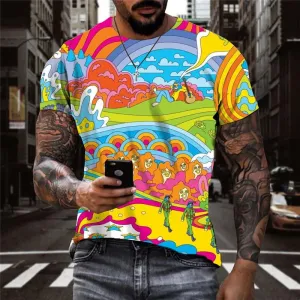 Hippie T shirt Men Waves Tshirts Casual Colorful Funny T shirts Hip Hop Anime Clothes