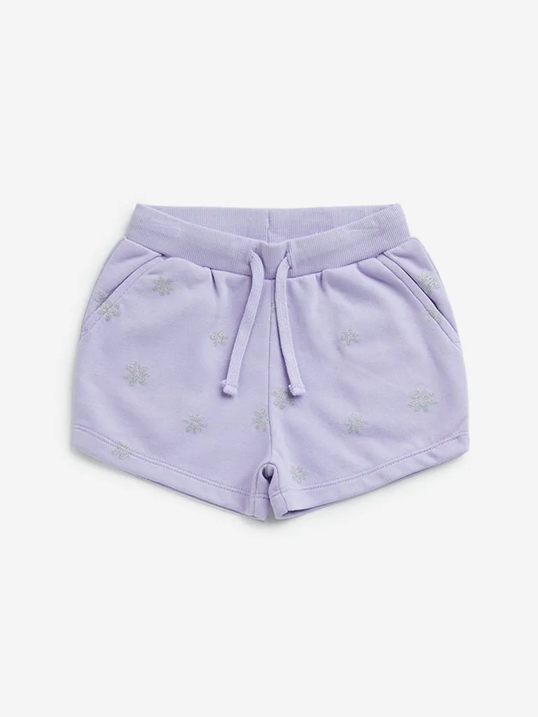 HOP Kids Lilac Printed Mid-Rise Shorts