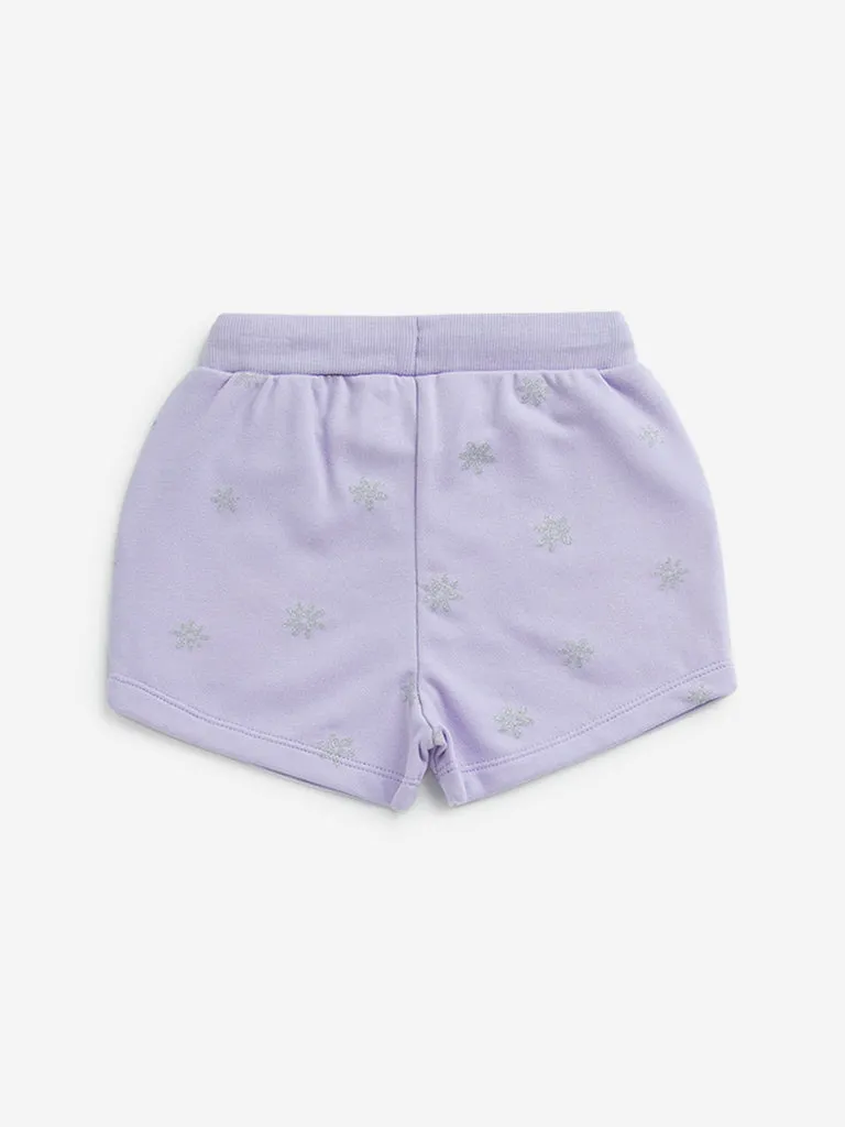 HOP Kids Lilac Printed Mid-Rise Shorts