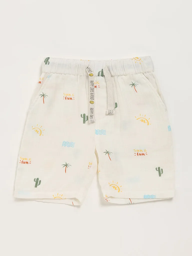 HOP Kids White Printed Shorts