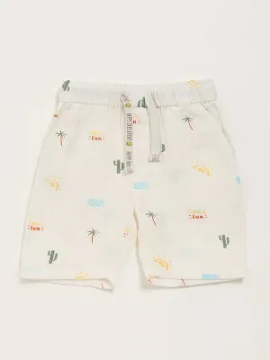 HOP Kids White Printed Shorts