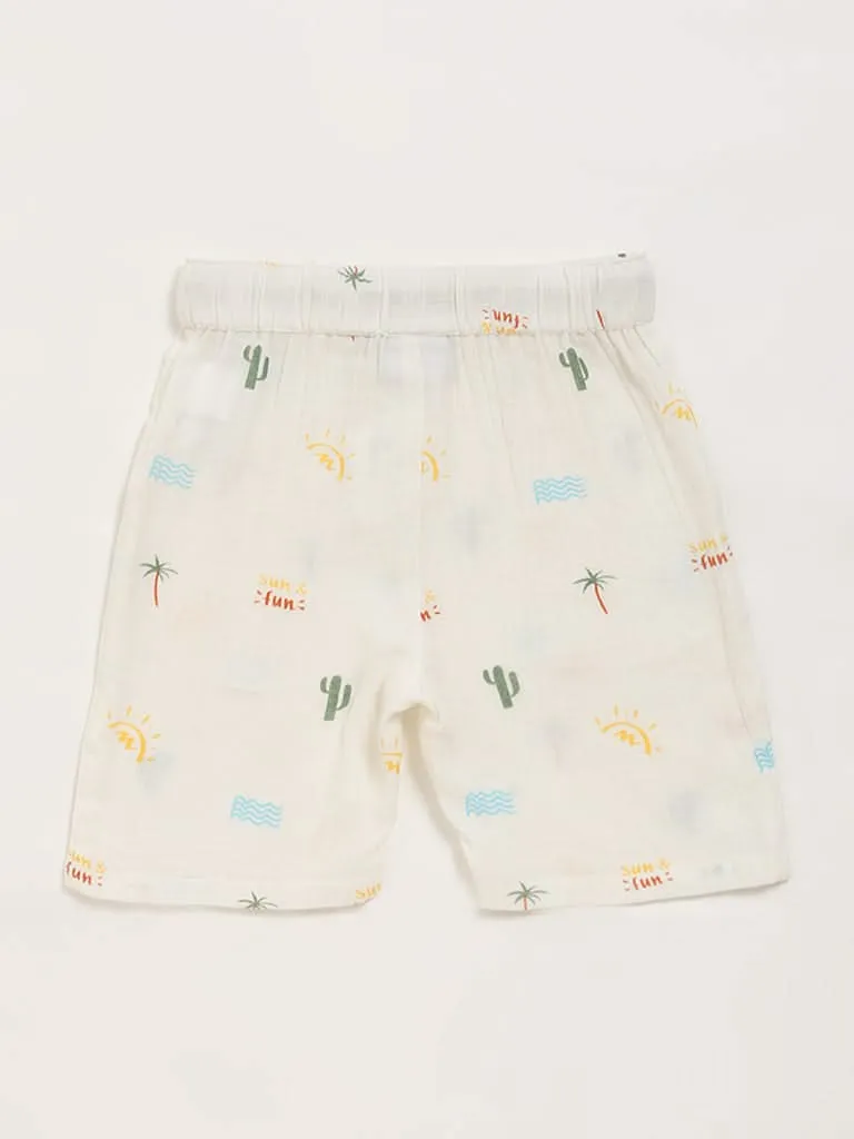 HOP Kids White Printed Shorts