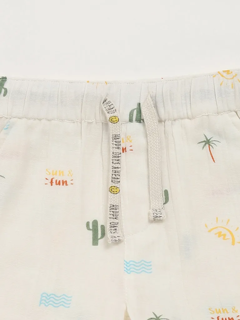 HOP Kids White Printed Shorts