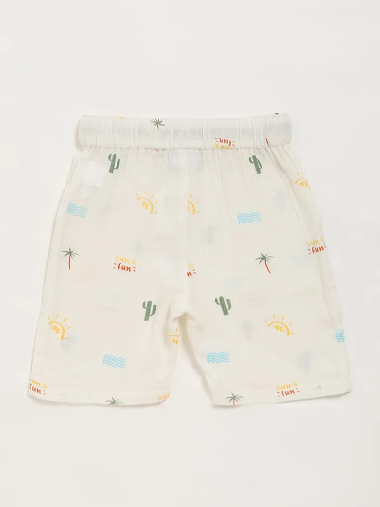 HOP Kids White Printed Shorts