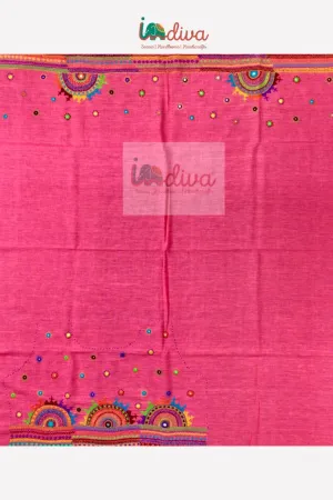 Indiva Pink Lambani Embroidered Khadi Blouse Fabric