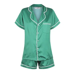 Kids Satin Personalised Pyjama Set - Emerald Green