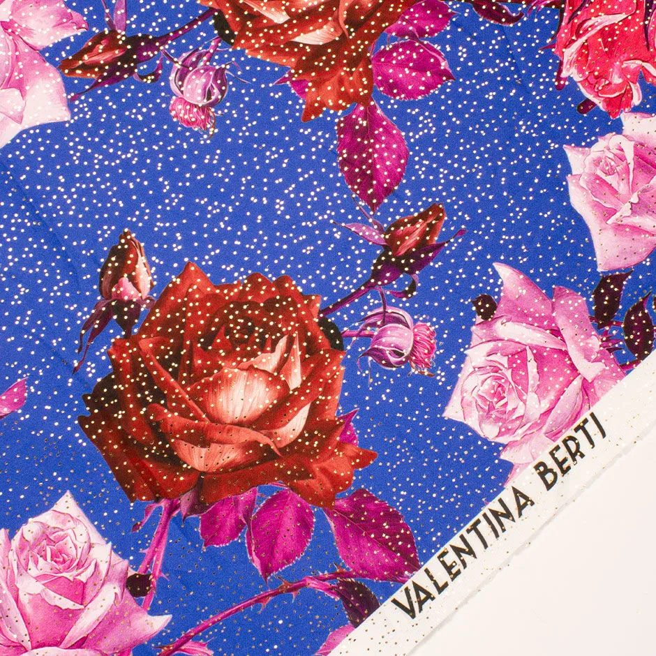 Large Rose Printed Royal Blue & Gold Spotted Cotton