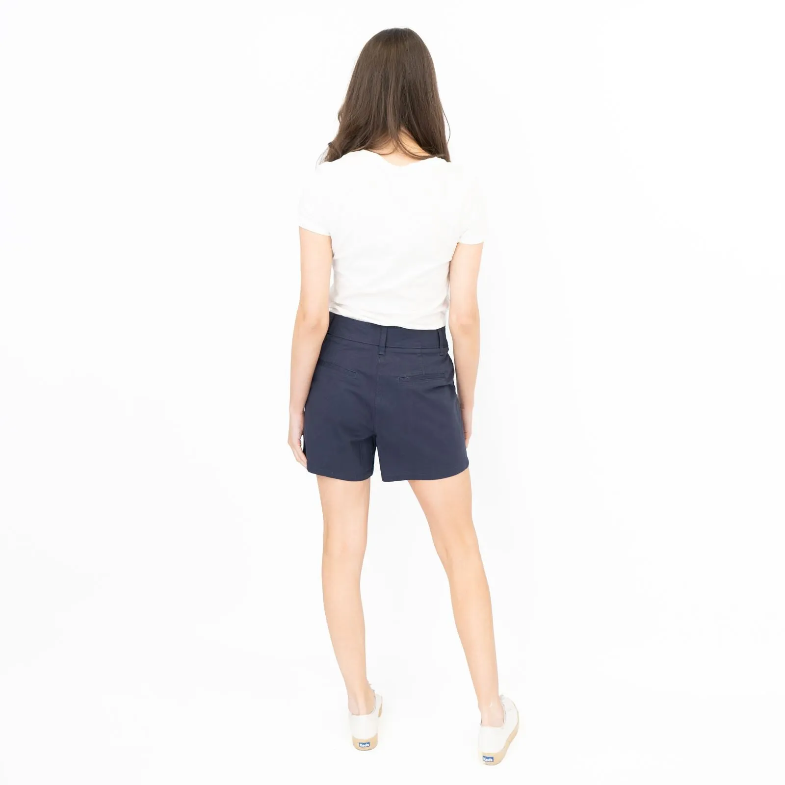 M&S Pleated Chino Shorts Navy Cotton & Elastane