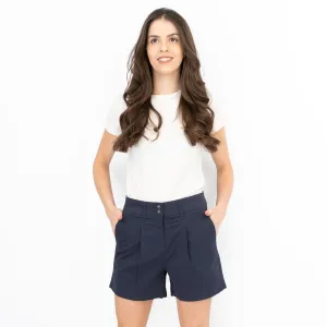 M&S Pleated Chino Shorts Navy Cotton & Elastane