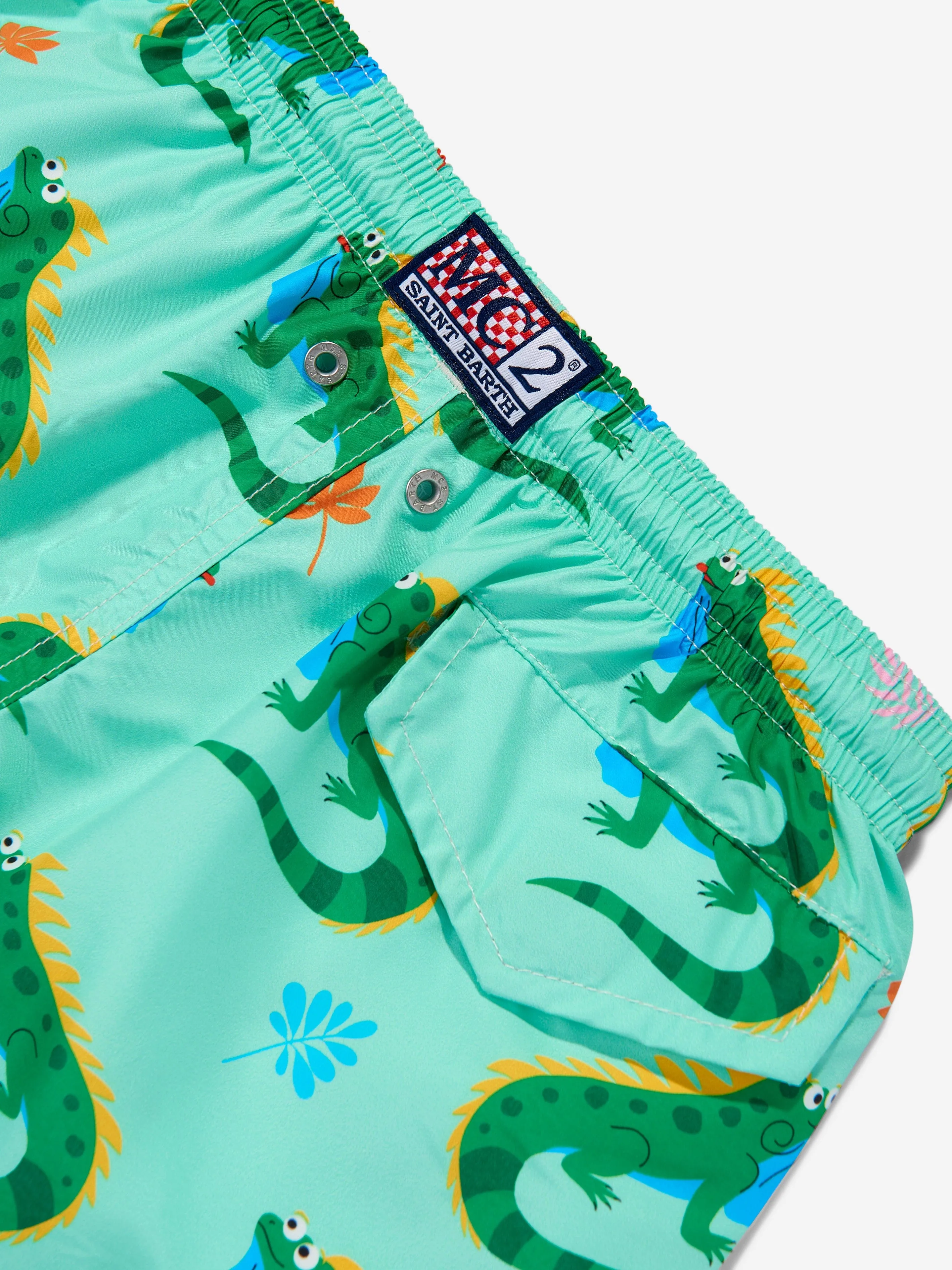 MC2 Saint Barth Boys Funny Iguana Swim Shorts in Green