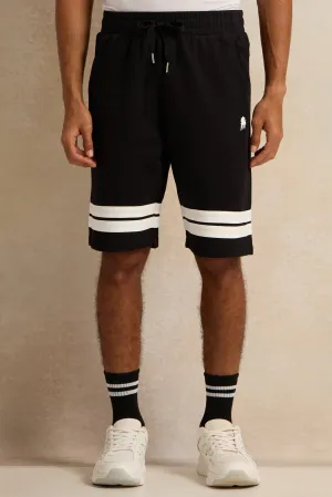 Men Black Embroidered Active Shorts