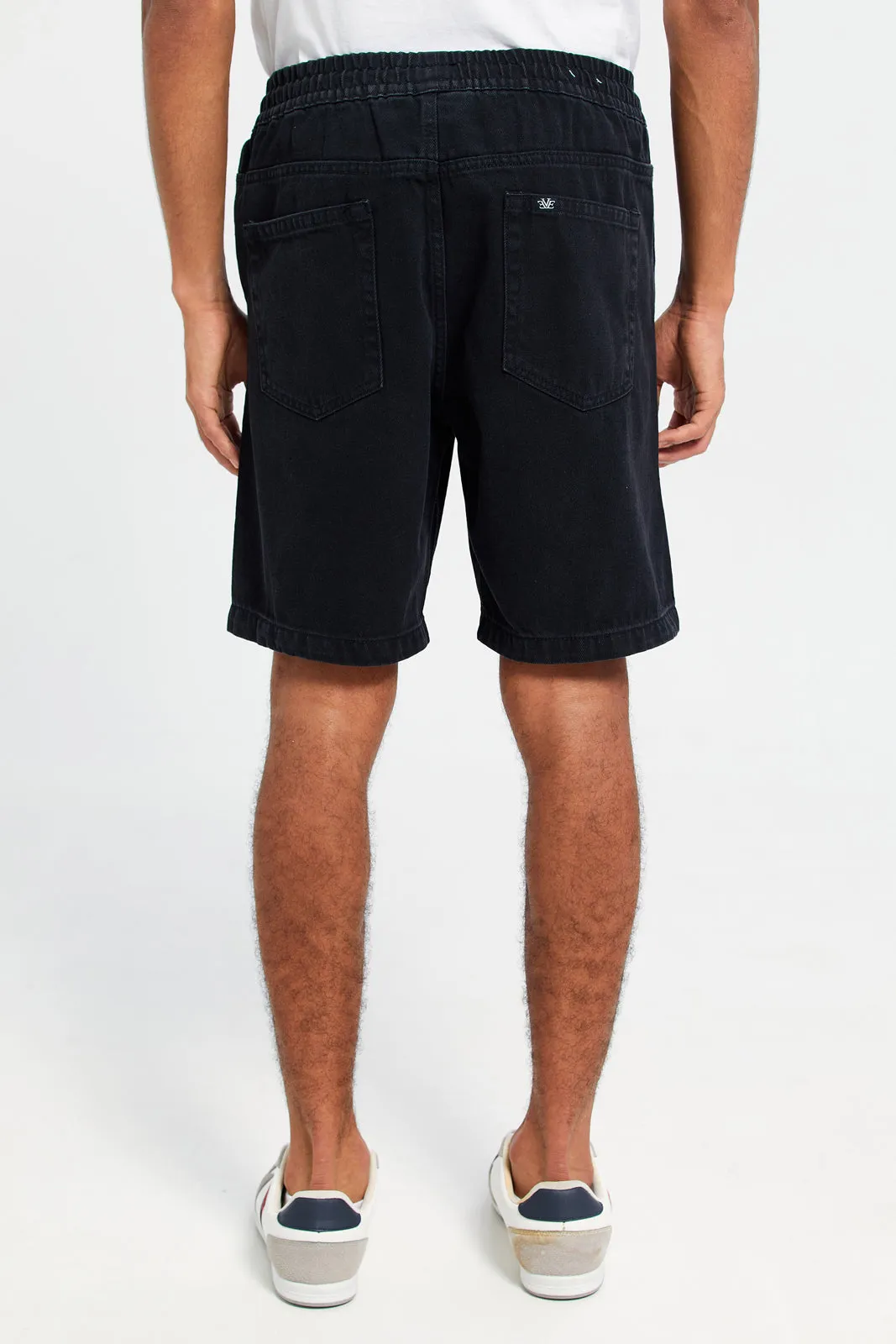 Men Black Pull On Denim Shorts