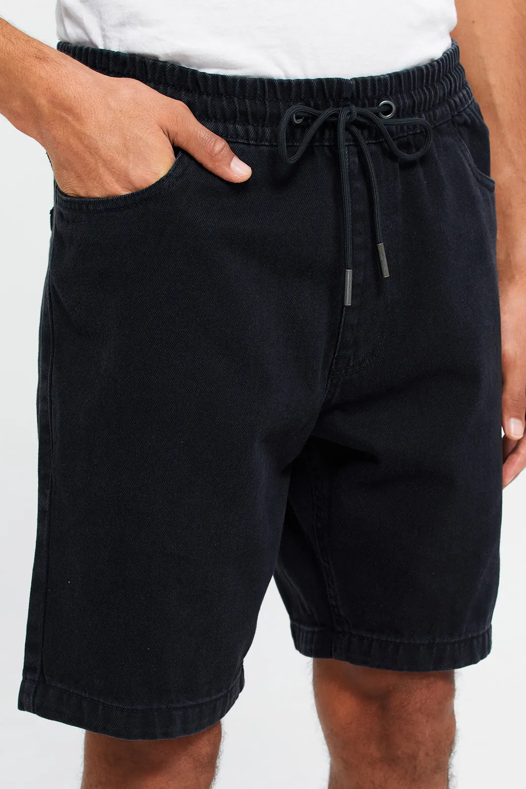 Men Black Pull On Denim Shorts