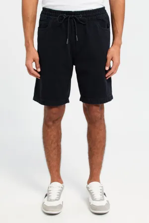 Men Black Pull On Denim Shorts