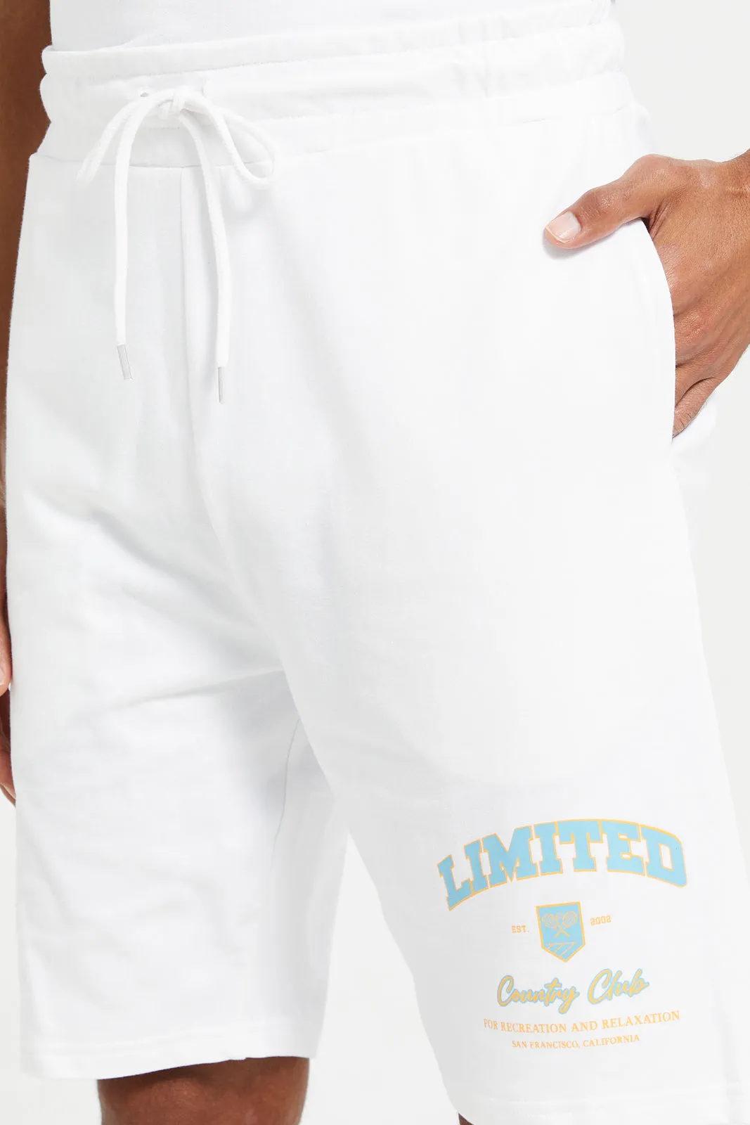 Men White Printed Lounge Shorts