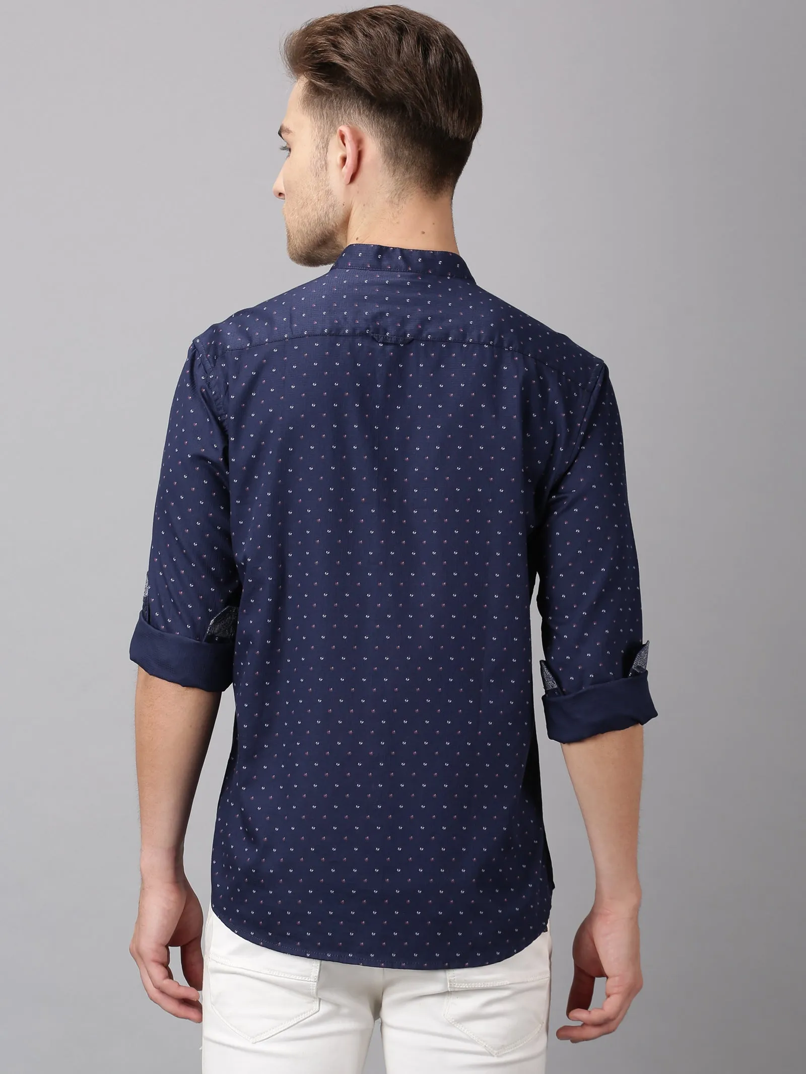 MEN'S BLUE PRINTED SLIM FIT SHIRT