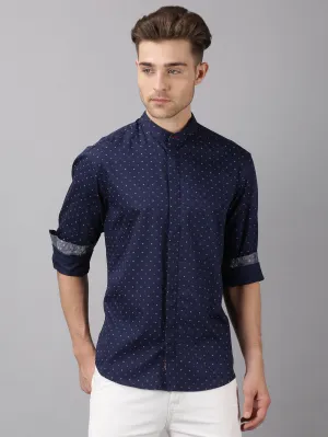 MEN'S BLUE PRINTED SLIM FIT SHIRT